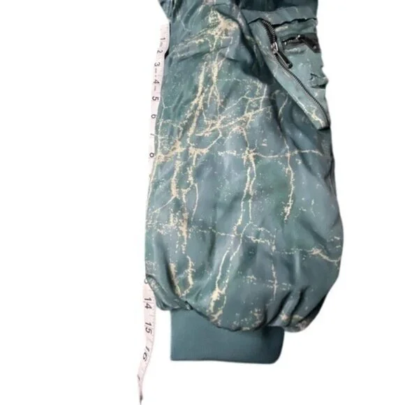 BDG Light Green Marble Print Puffer Bomber Jacket Size S - Picture 12 of 16